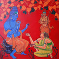 Religious acrylic painting titled 'Ramayana Series 3', 30x30 inches, by artist Ramana Peram on Canvas