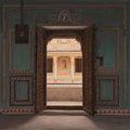 Cityscape oil painting titled 'Rang Mahal', 48x60 inches, by artist Gopal Khetanchi on Canvas
