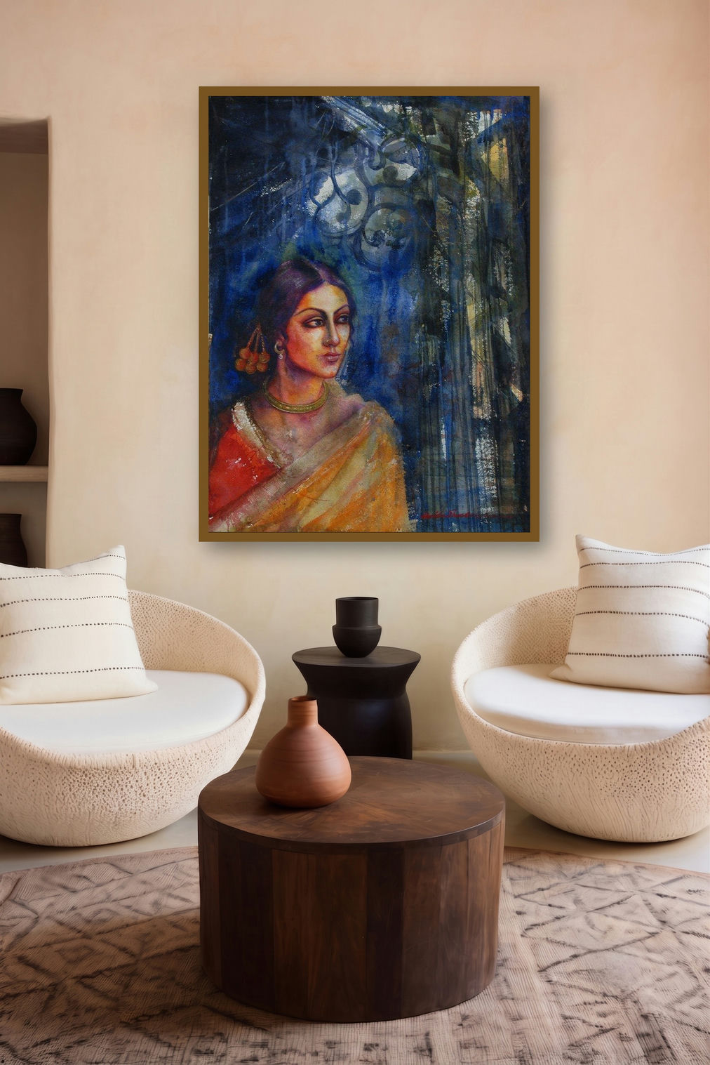 Rani (Painting by artist Harisadhan Dey) by artist Harisadhan Dey displayed in a Indian Art gallery
