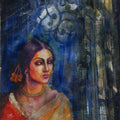 Figurative watercolor painting titled 'Rani', 28x22 inches, by artist Harisadhan Dey on Paper