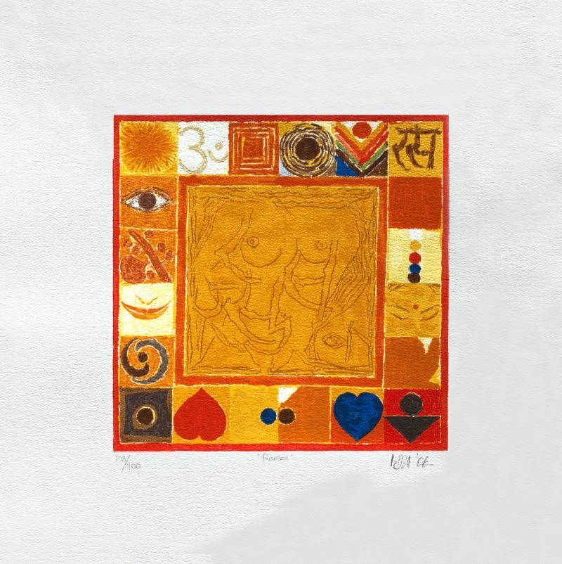 Abstract serigraphs painting titled 'Rasa', 20x20 inches, by artist S. H. Raza on Paper