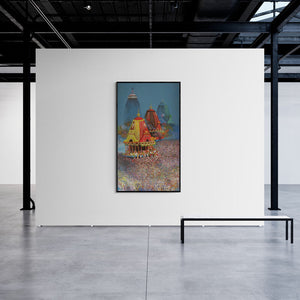 Preview of 'Rathayatra (The Grand Procession)' Painting by Amol Satre shown on a wall in a furnished room.