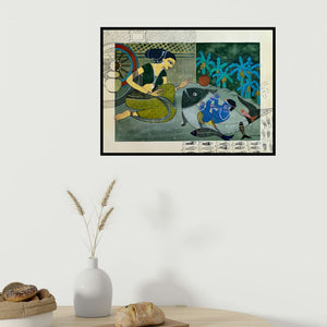 In-situ view of Yojana Dehankar's 'Rati (The First Incarnation)' painting in a room