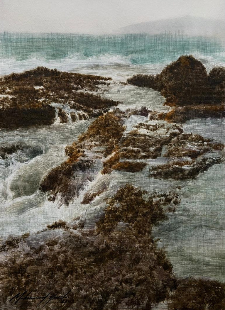 Ratnadurg Fort 2' seascape watercolor painting by artist Mohammad Yousf, 14x10 inch, on paper