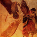 Figurative oil painting titled 'Ravana Abducting Sita', 36x26 inches, by artist Raja Ravi Varma Reproduction on Canvas