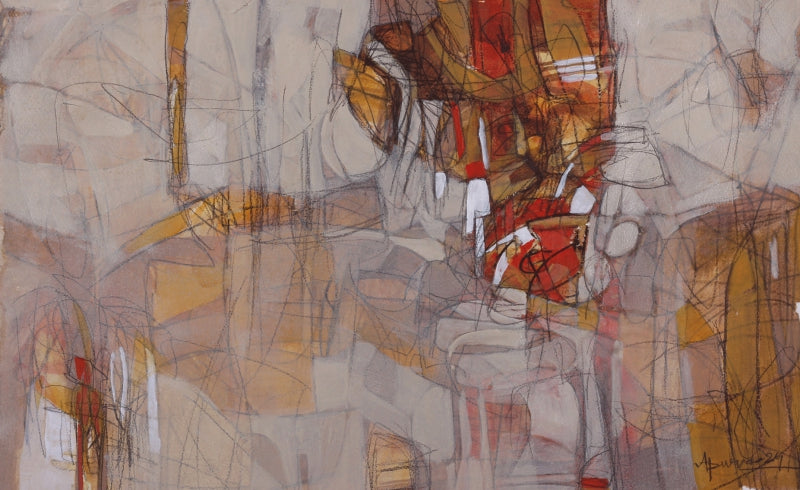 Raw Essence 2' abstract mixed-media painting by artist Apurva Singh, 15x22 inch, on paper