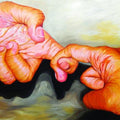 Figurative acrylic painting titled 'Realation', 47x71 inches, by artist Pratap Manna on Canvas