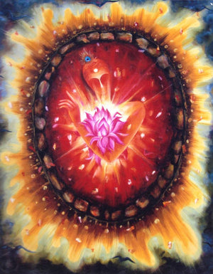 Recarnation (Cosmic Bloom) by Rakhi Baid, Original Oil Religious Painting on Canvas, Medium Vertical Wall Art