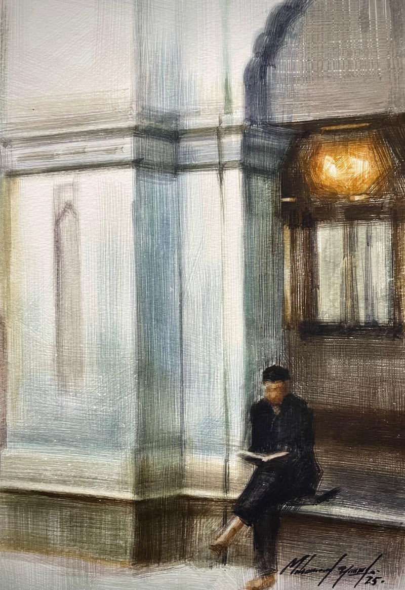 'Reciting' landscape watercolor painting by artist Mohammad Yusuf, 11x8 inch, on paper