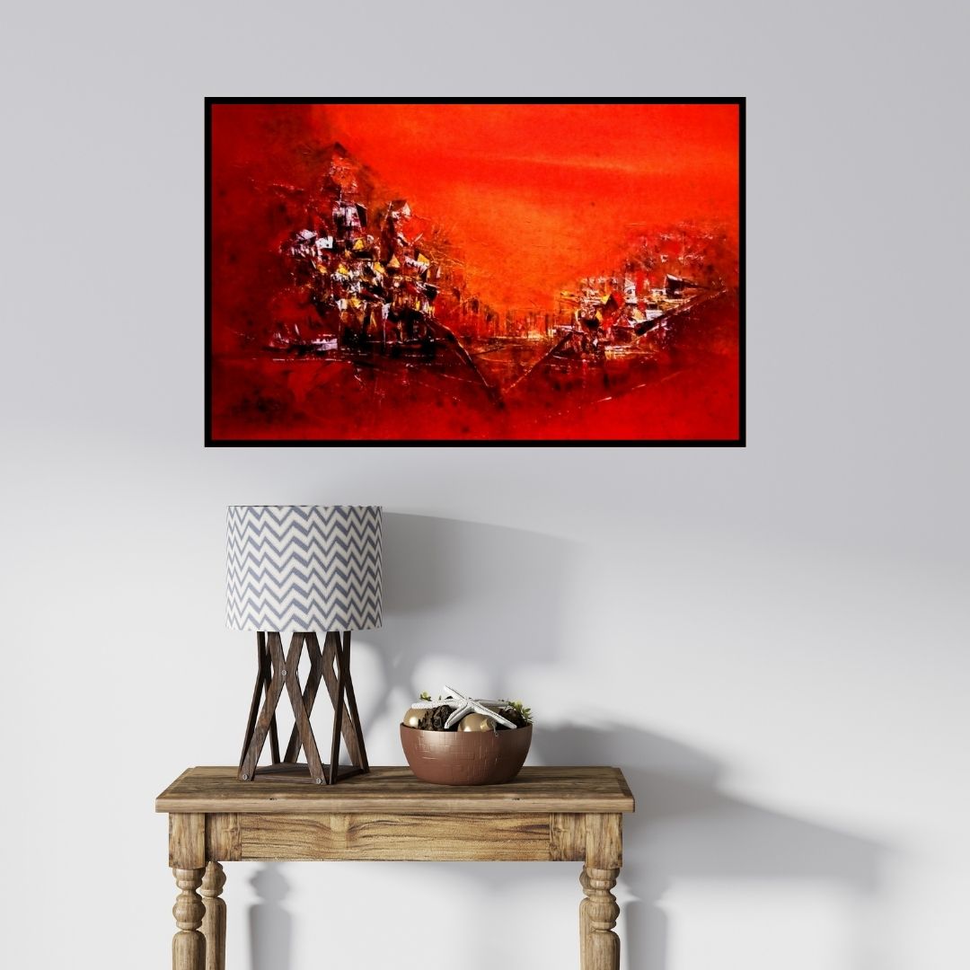 In-situ view of Dnyaneshwar Dhavale's 'Red 18' painting in a room