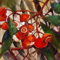 'Red Blooms' nature watercolor painting by artist Subrata Malakar, 22x30 inch, on paper