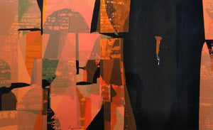 Abstract mixed media painting titled 'Red Brown Black', 14x24 inches, by artist Gajanan Kabade on Synthic Board