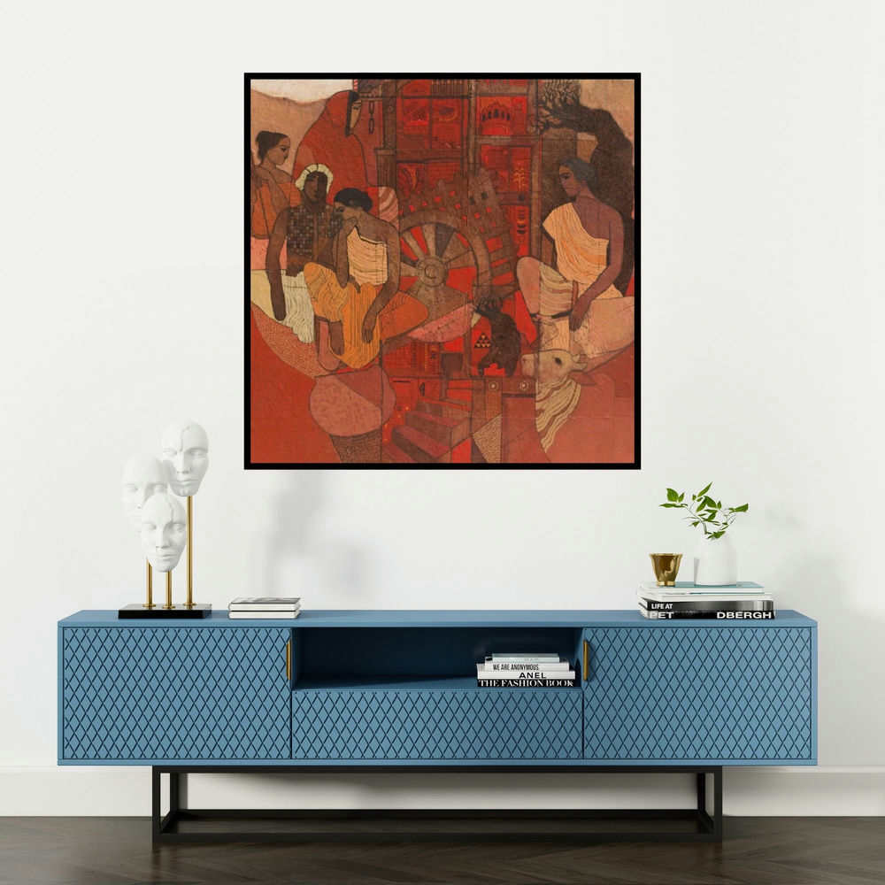 'Red Door' painting by Siddharth Shingade shown on a wall in a furnished room.
