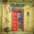 Still-life acrylic painting titled 'Red Door', 60x60 inches, by artist Gopal Pardeshi on Canvas