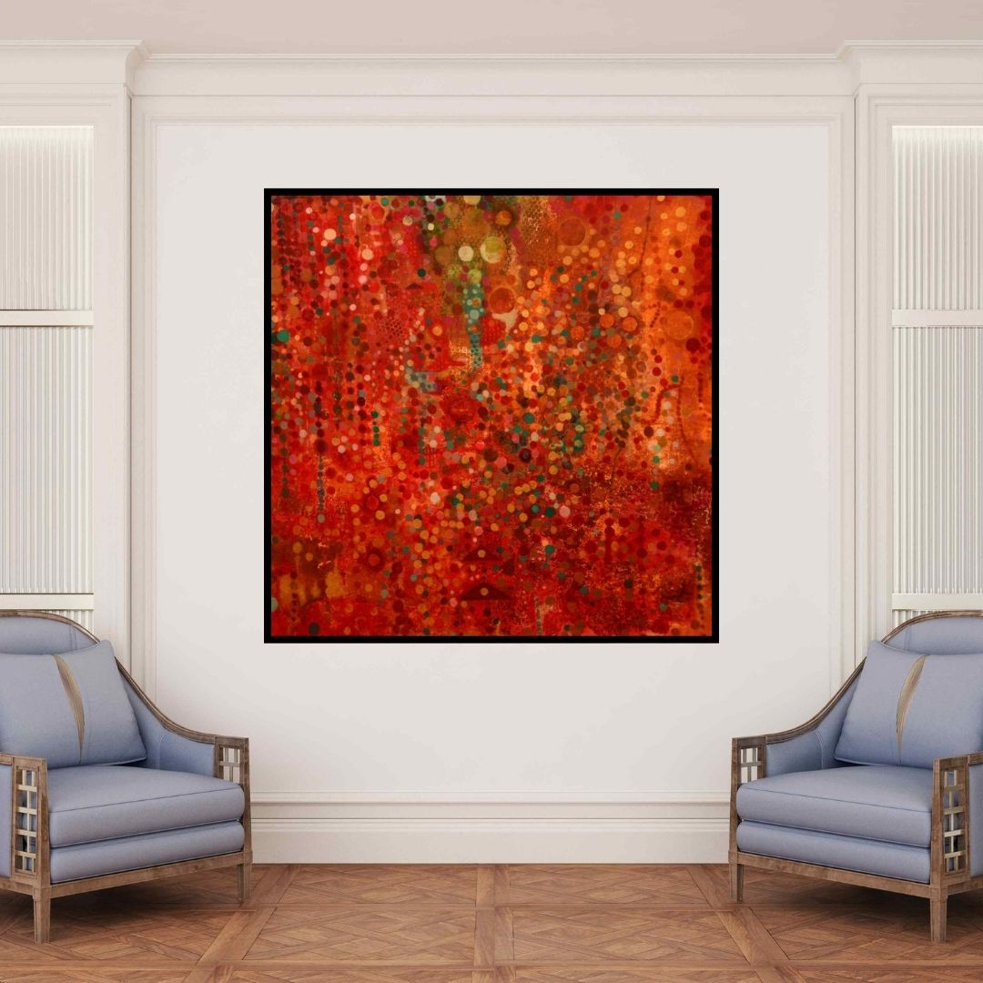 In-situ view of Sunayana Malhotra's 'Red Earth' painting in a room