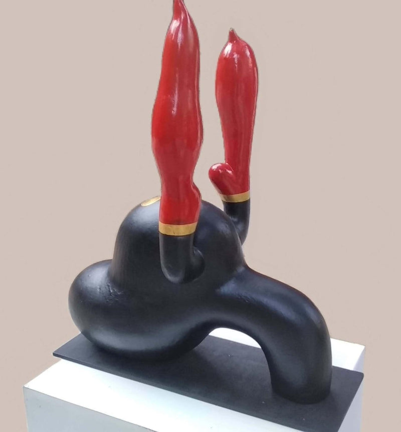 Red Horn' contemporary Fiberglass sculpture by artist Chandan Santra, 39x32 inch, on fiberglass