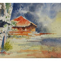 Landscape watercolor painting titled 'Red Konkan House 2', 14x10 inches, by artist Soven Roy on Paper