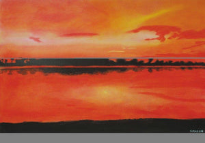 Red Sky At Night (Crimson Tide) by SIMON MASON, Print Dry Pastel Landscape Painting on Canvas, X-Small Horizontal Wall Art