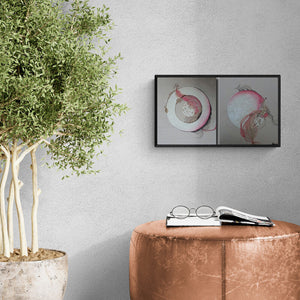 Vanchha Dixit's painting 'Red Velvet Cake (Cosmic Dance)' displayed in a modern living room setting