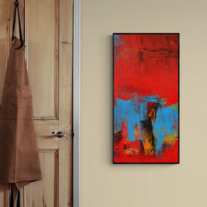 In-situ view of Siddhesh Rane's 'Red Vertical Abstract Ii' painting in a room