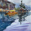 Seascape watercolor painting titled 'Reflection', 15x11 inch, by artist Achintya Hazra on Paper