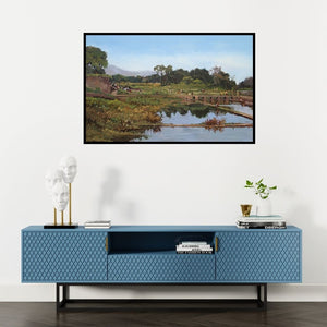 Preview of 'Reflection' Painting by Sachin Sawant shown on a wall in a furnished room.