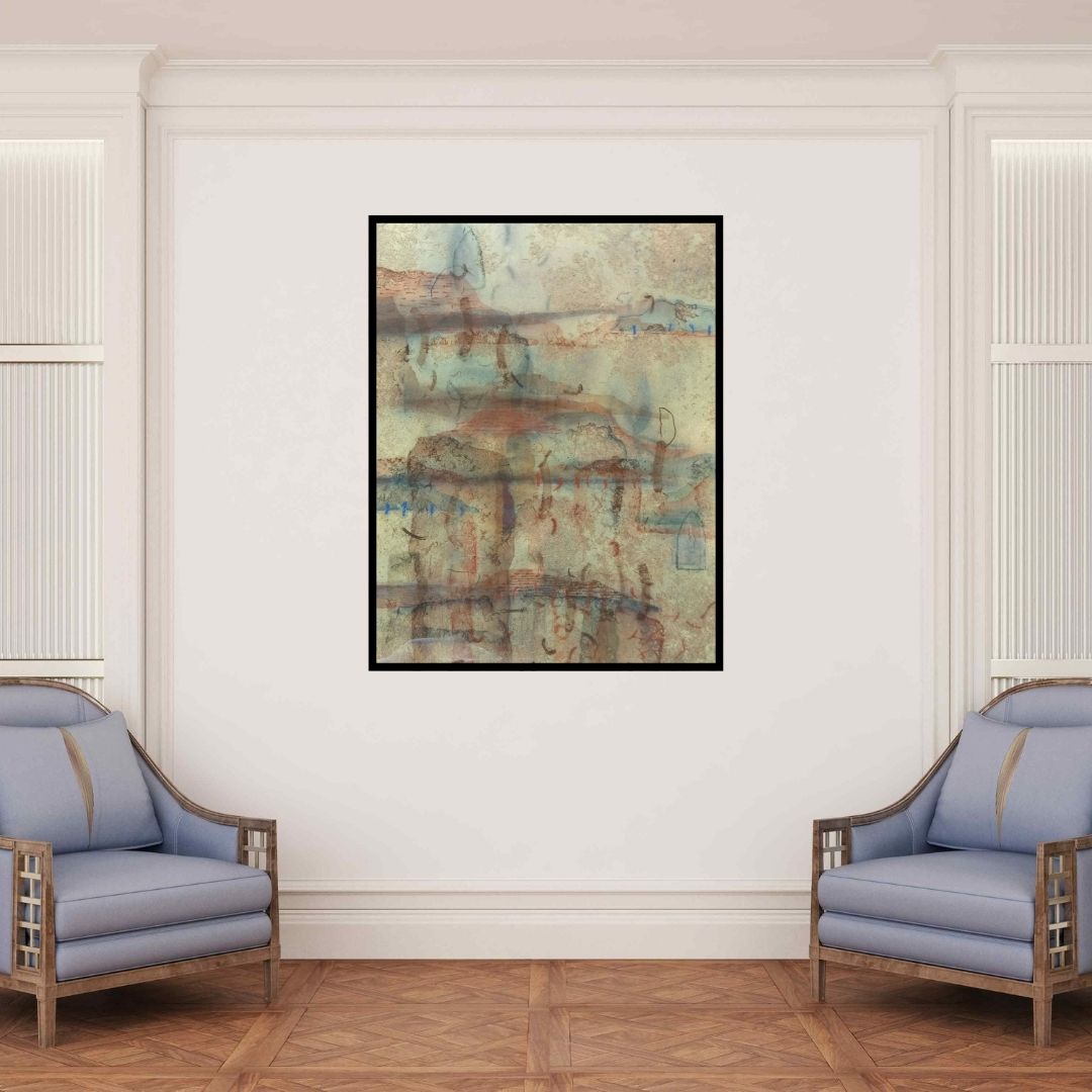 In-situ view of Narendar Mukherjee's 'Reflection Of Nature 1 (Earthy Abstraction)' painting in a room