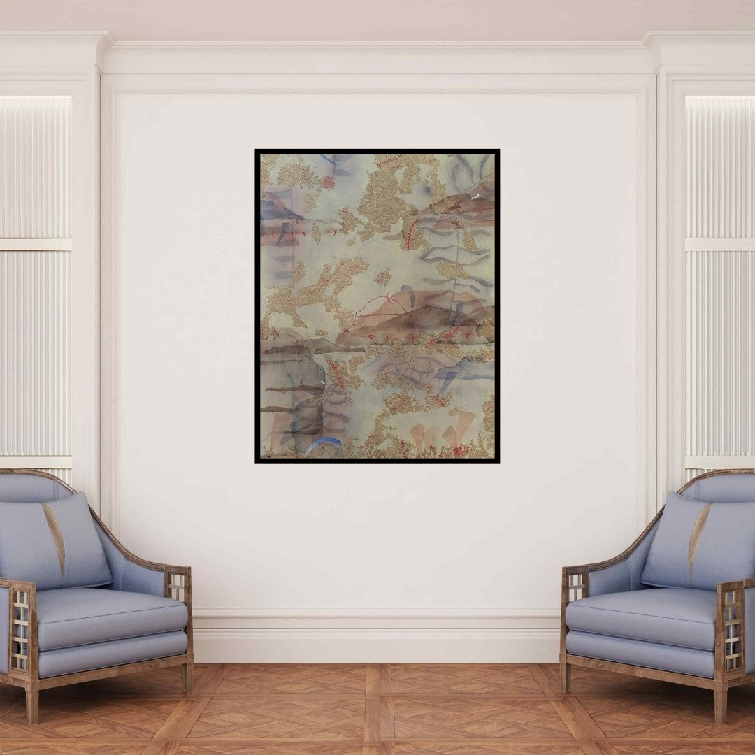 In-situ view of Narendar Mukherjee's 'Reflection Of Nature 3 (Earthy Textures)' painting in a room