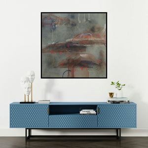 'Reflection Of Nature 4 (Abstract Forms)' painting by Narendar Mukherjee shown on a wall in a furnished room.