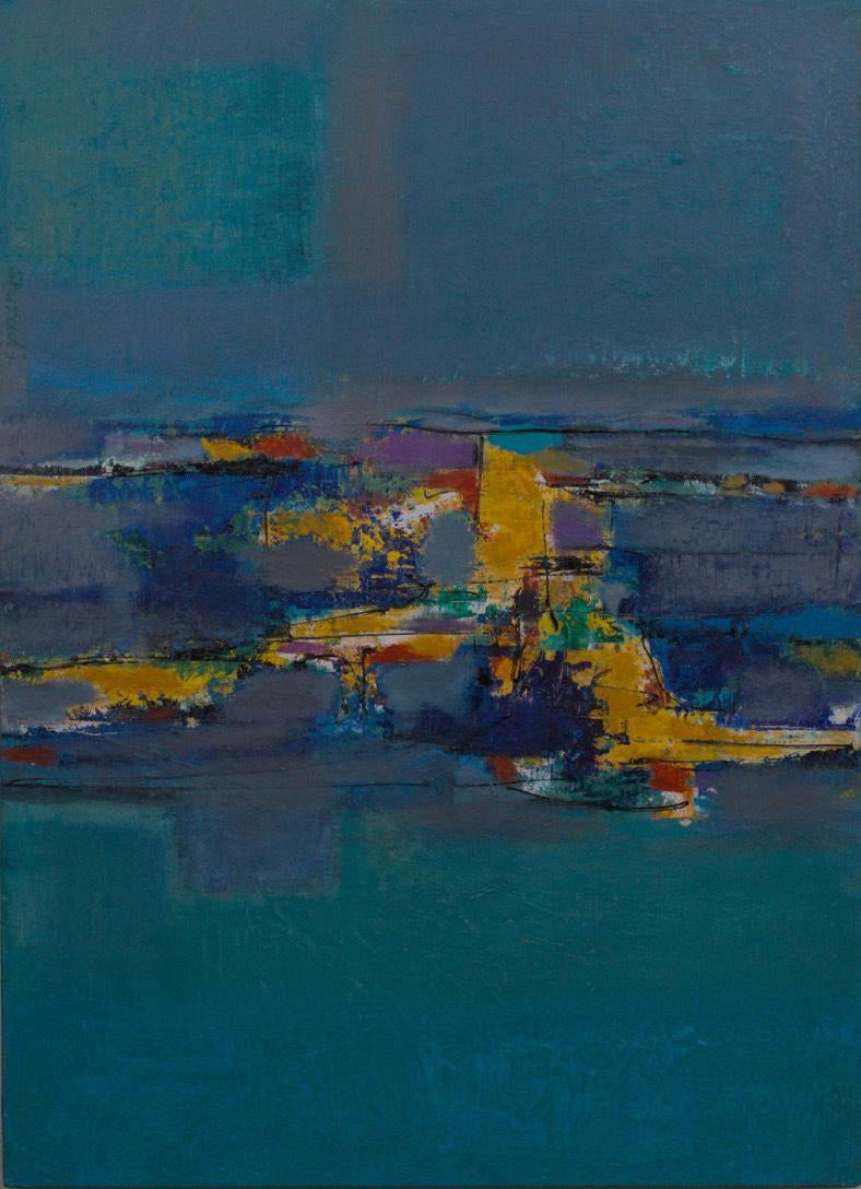 'Reflections' abstract acrylic painting by artist Sharad Tarde, 32x23 inch, on canvas