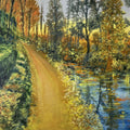 Reflections In A Pond' landscape oil painting by artist Umesh Pandey, 16x22 inch, on canvas