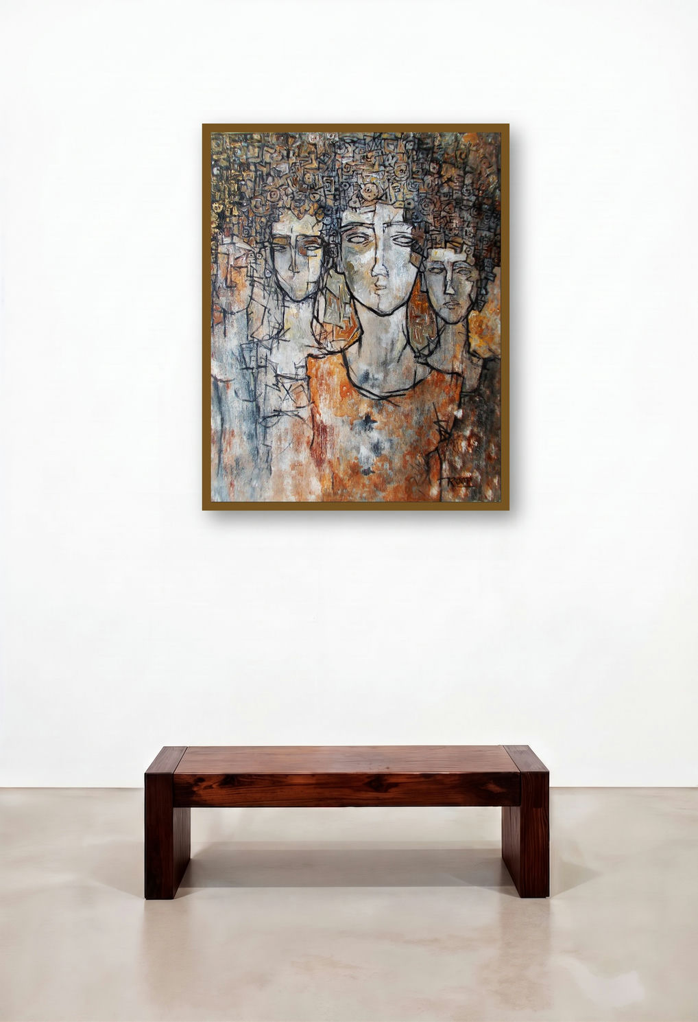 Reflex Of Mind (Three Graces) by artist Rupchand Kundu displayed in a Rustic Home Office