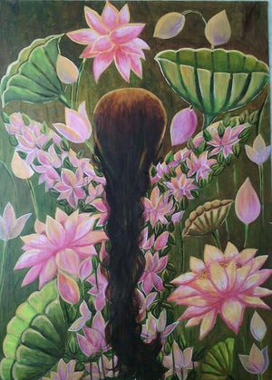 Rejuvenation (Blooming Soul) by Devirani Dasgupta, Original Mixed Media Figurative Painting on Canvas, Medium Vertical Wall Art