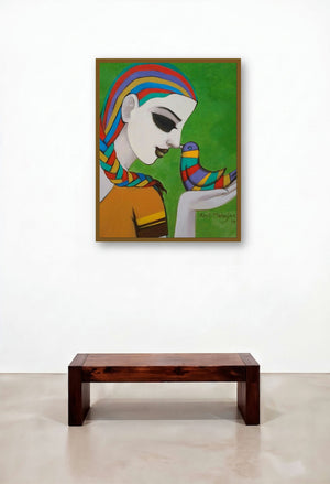 Relation I (Whispers of Connection) by artist Anil Mahajan displayed in a Designer Bedroom