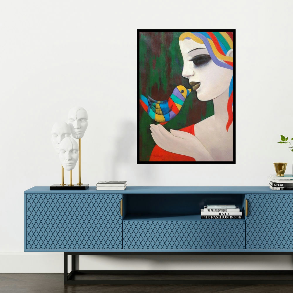 'Relation Ii' painting by Anil Mahajan shown on a wall in a furnished room.