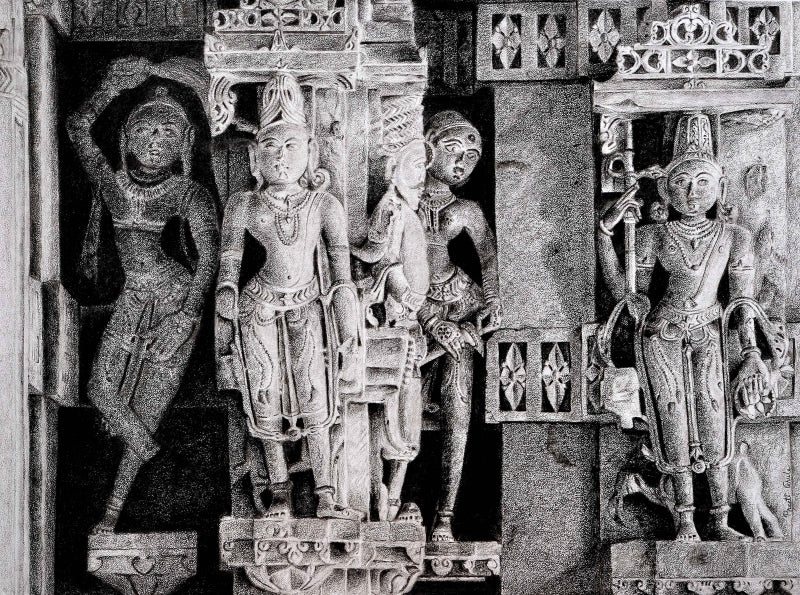 Relic 8' religious charcoal drawing by artist Preeti Ghule, 19x26 inch, on paper