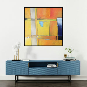 'Remanat 46 (Intersecting Paths)' painting by Amrish Malvankar shown on a wall in a furnished room.