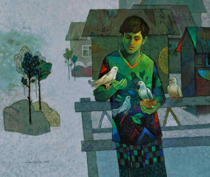 Figurative oil painting titled 'Reminiscence 2', 36x42 inches, by artist Abdul Shaikh on Canvas