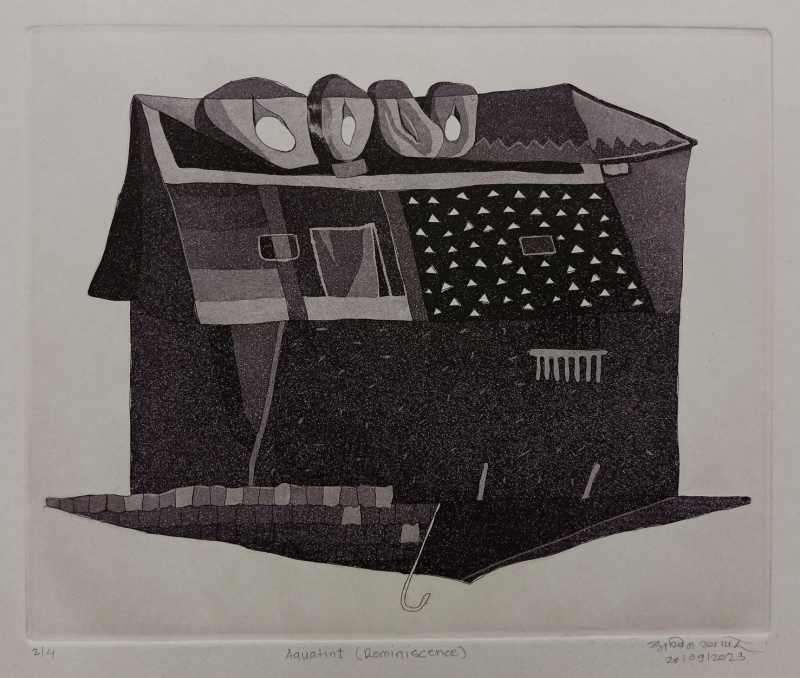 Reminiscence' contemporary mixed-media printmaking by artist Ashwin Khapare, 8x10 inch, on paper