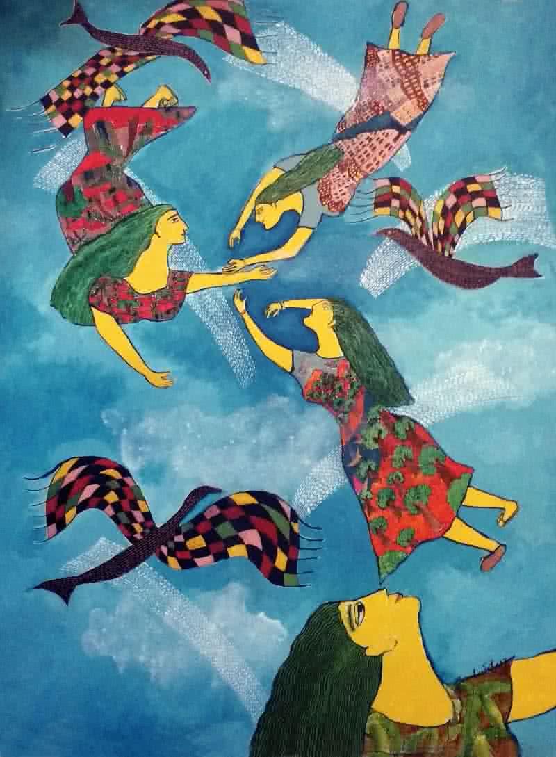 Fantasy acrylic painting titled 'Reminiscence Iv', 36x30 inches, by artist Sambuddha Gupta on Canvas