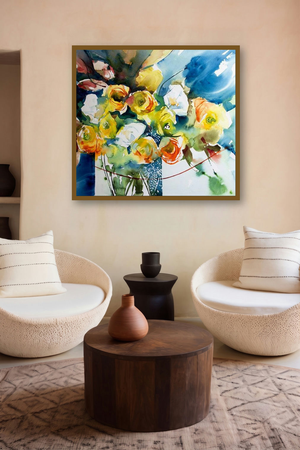 Renoncules (Sunshine in a Vase: A Celebration of Yellow) by artist Veronique Piaser-Moyen displayed in a Boutique gallery