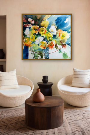 Renoncules (Sunshine in a Vase: A Celebration of Yellow) by artist Veronique Piaser-Moyen displayed in a Boutique gallery