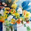 Still-life watercolor painting titled 'Renoncules', 12x20 inches, by artist Veronique Piaser-moyen on Paper