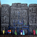 Renovation Of Temple 2' religious mixed-media painting by artist Gangu Naidu Pv, 48x72 inch, on canvas