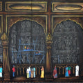 Renovation Of Temple' religious mixed-media painting by artist Gangu Naidu Pv, 48x132 inch, on canvas