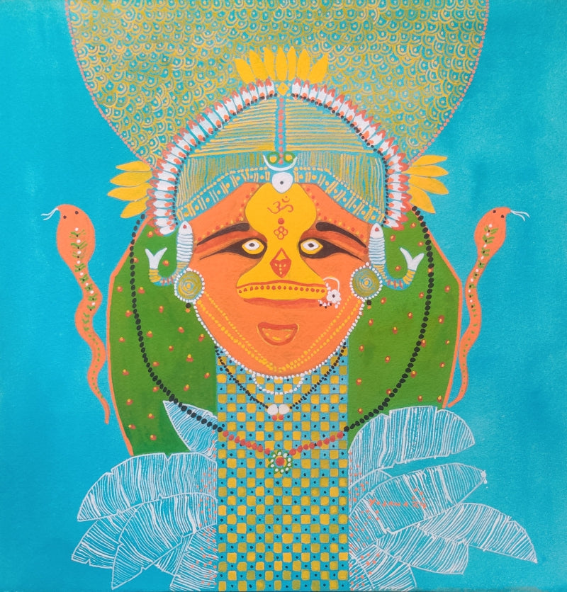 'Renukamata' religious mixed-media painting by artist Yojana Dehankar, 12x12 inch, on paper