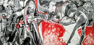 Repress Reproduce Repeat (The Dance of Life and Death) by Rasana Bhardwaj, Original Acrylic Contemporary Painting on Canvas, X-Large Horizontal Wall Art