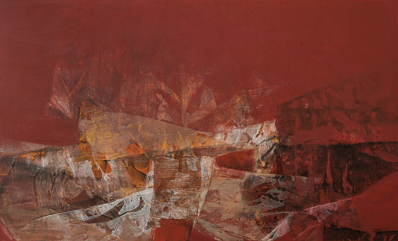 Resonance In Red' abstract acrylic painting by artist Siddhesh Rane, 36x60 inch, on canvas