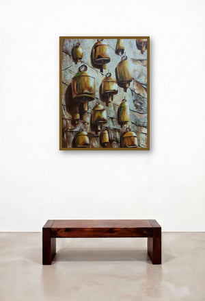 Resonate 2 (Silent Chorus) by artist Yamuna Bala displayed in a Rustic Lounge