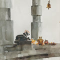 Respect To His Ride' religious watercolor painting by artist Prashant Prabhu, 22x15 inch, on paper